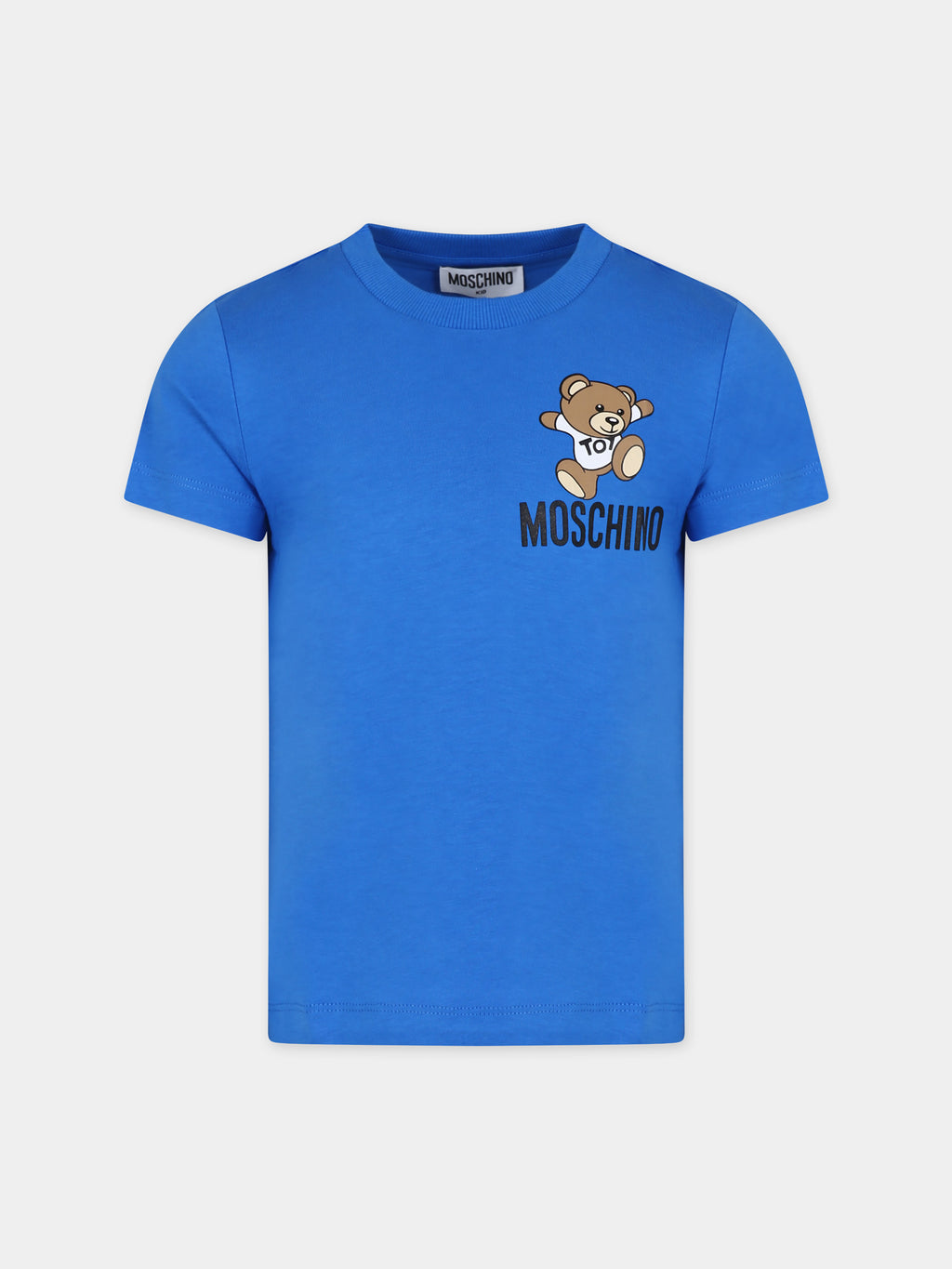 Light blue t-shirt for kids with Teddy bear and logo